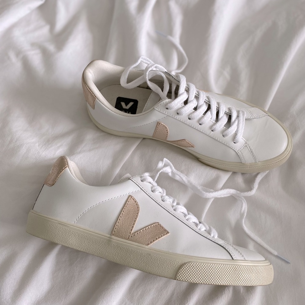 Veja Espar Leather White Platine Womens Shoe, Size US 6